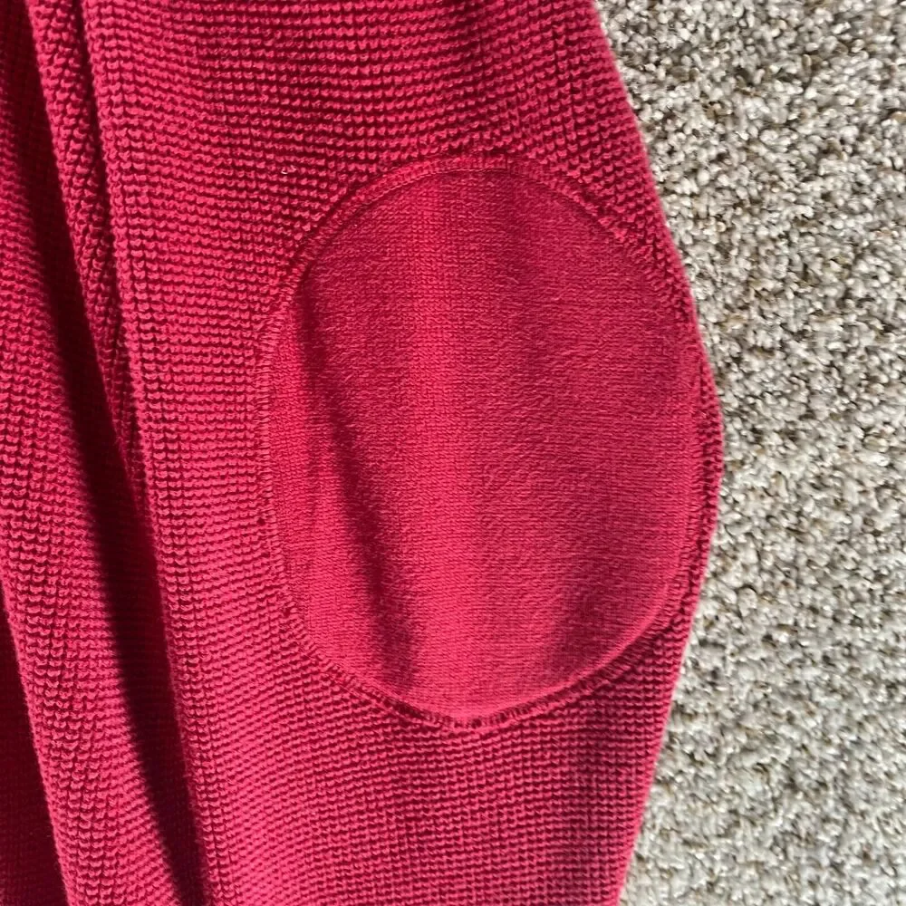 Vintage Orvis Sweater Mens Extra Large Red Quarter Zip Elbow Patches Waffle Knit